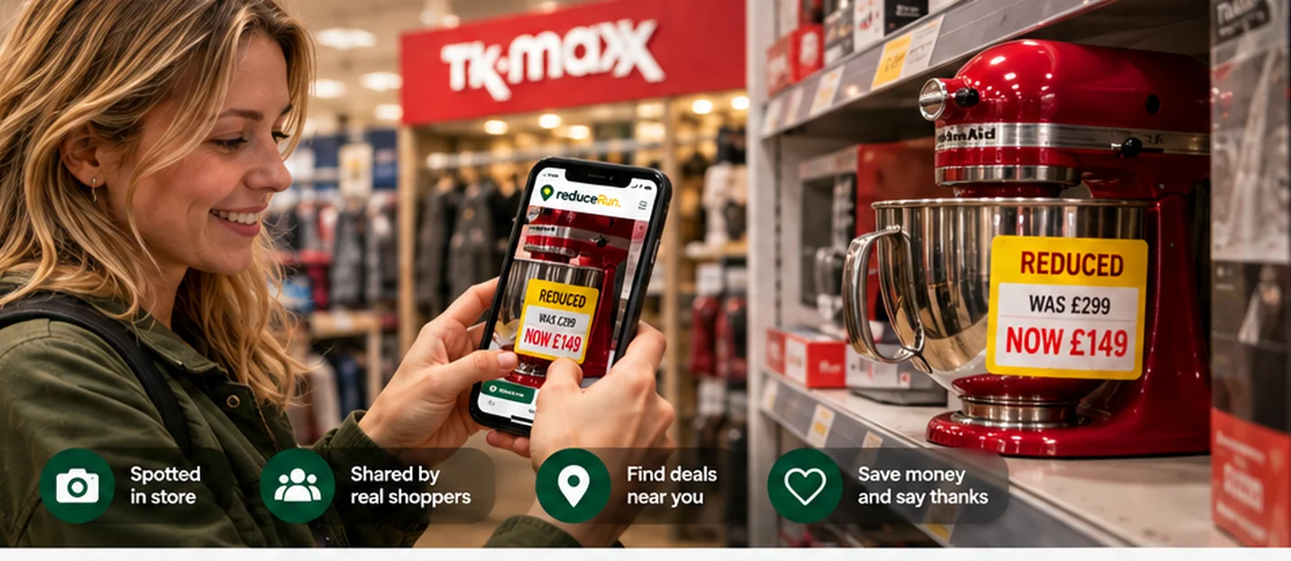 Shopper finding a reduced item on a retail shelf